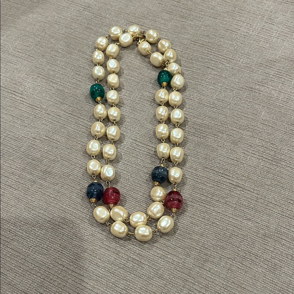 Elegant faux Pearl and Multicolor glass Beaded Necklace